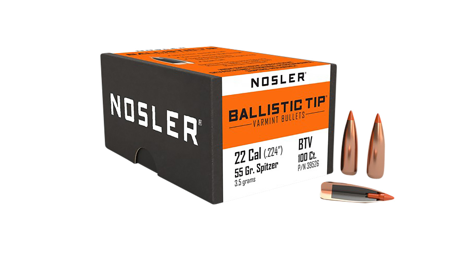 Nosler 39526 Ballistic Tip 22Cal 55gr Spitzer Point 100/Box