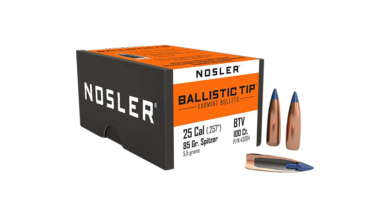 Nosler 43004 Ballistic Tip 25Cal 85gr Spitzer Point 100/Box