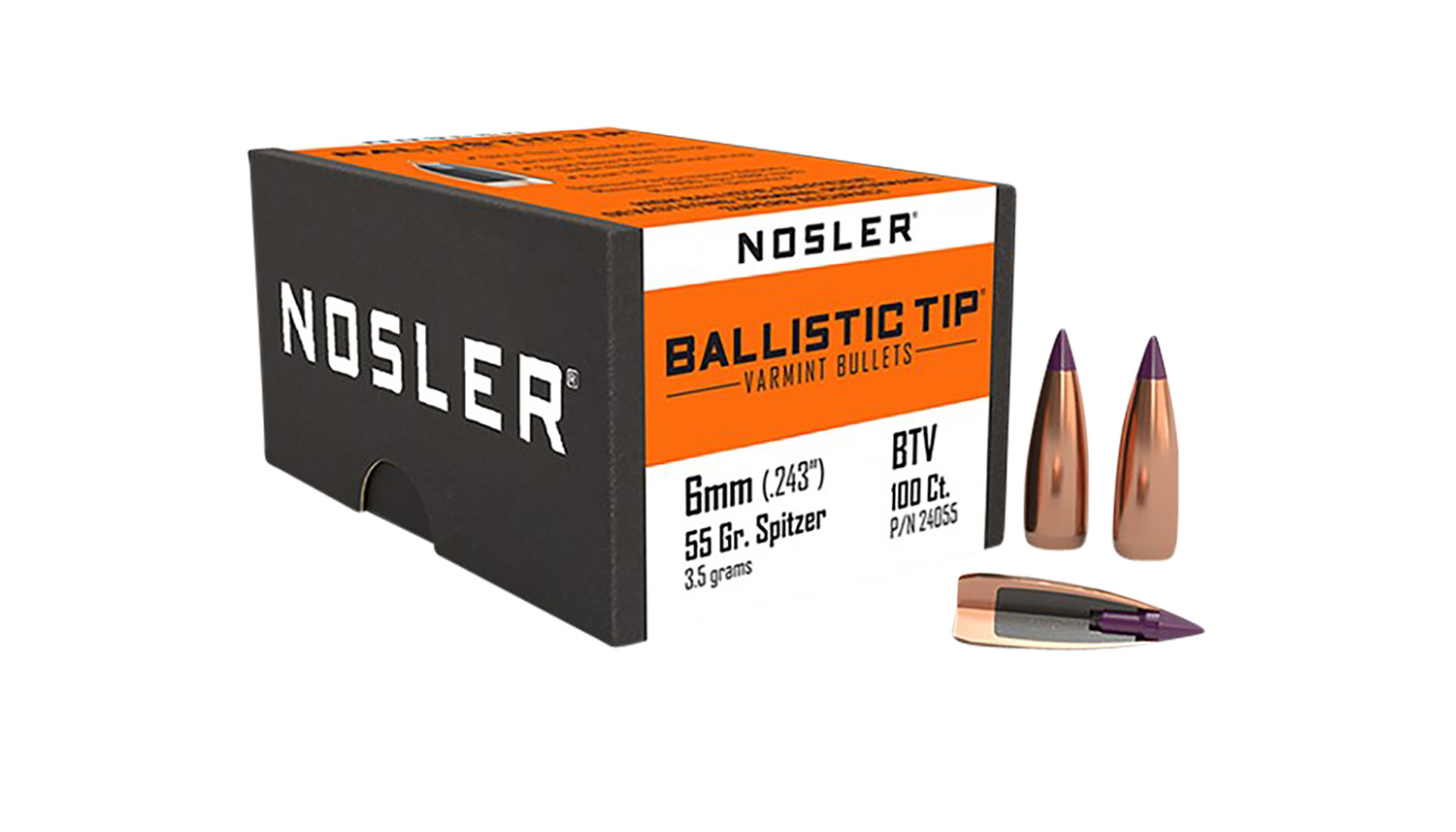 Nosler 24055 Ballistic Tip 6mm 55gr Spitzer 100/Box