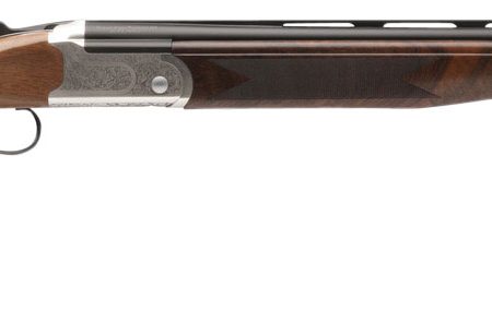 Stevens 22593 555 E Full Size 20 Gauge Break Open 3" 2rd 26" Black Satin Vent Rib Barrel, Engraved Satin Silver Aluminum Receiver, Fixed Satin Turkish Walnut Stock, Ambidextrous