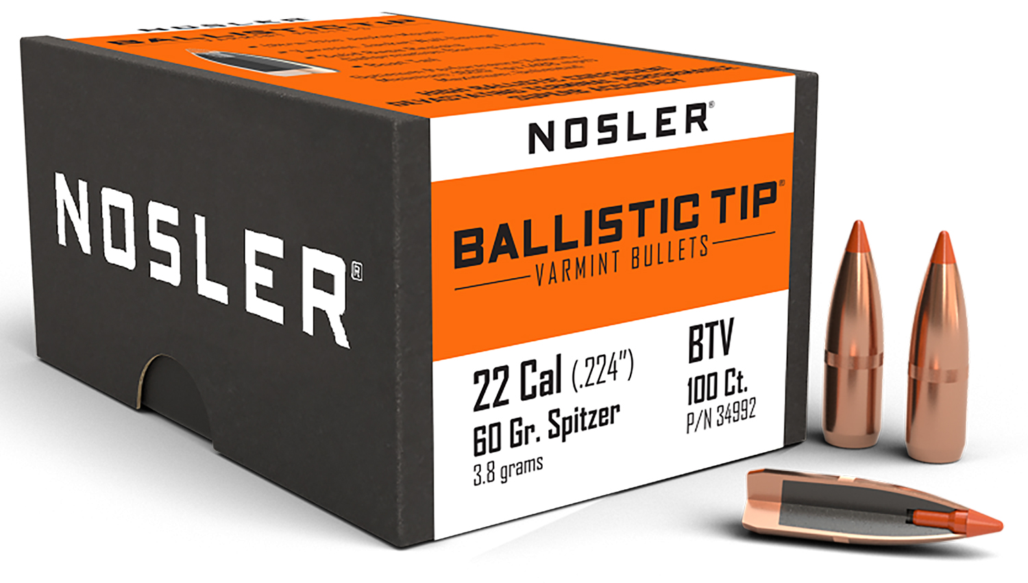 Nosler 34992 Ballistic Tip 22Cal 60gr Spitzer 100/Box