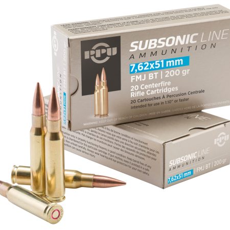 PPU PPS762 Subsonic  7.62x51mmNATO 200gr Full Metal Jacket Boat Tail 20 Per Box/10 Case