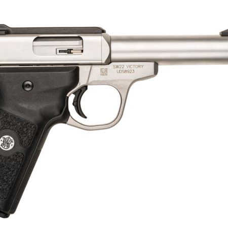 Smith & Wesson 10201 SW22 Victory Full Size Frame 22 LR 10+1, 5.50" Satin Stainless Steel Threaded Barrel, Slide & Frame, Black Textured Grip, Thumb Safety