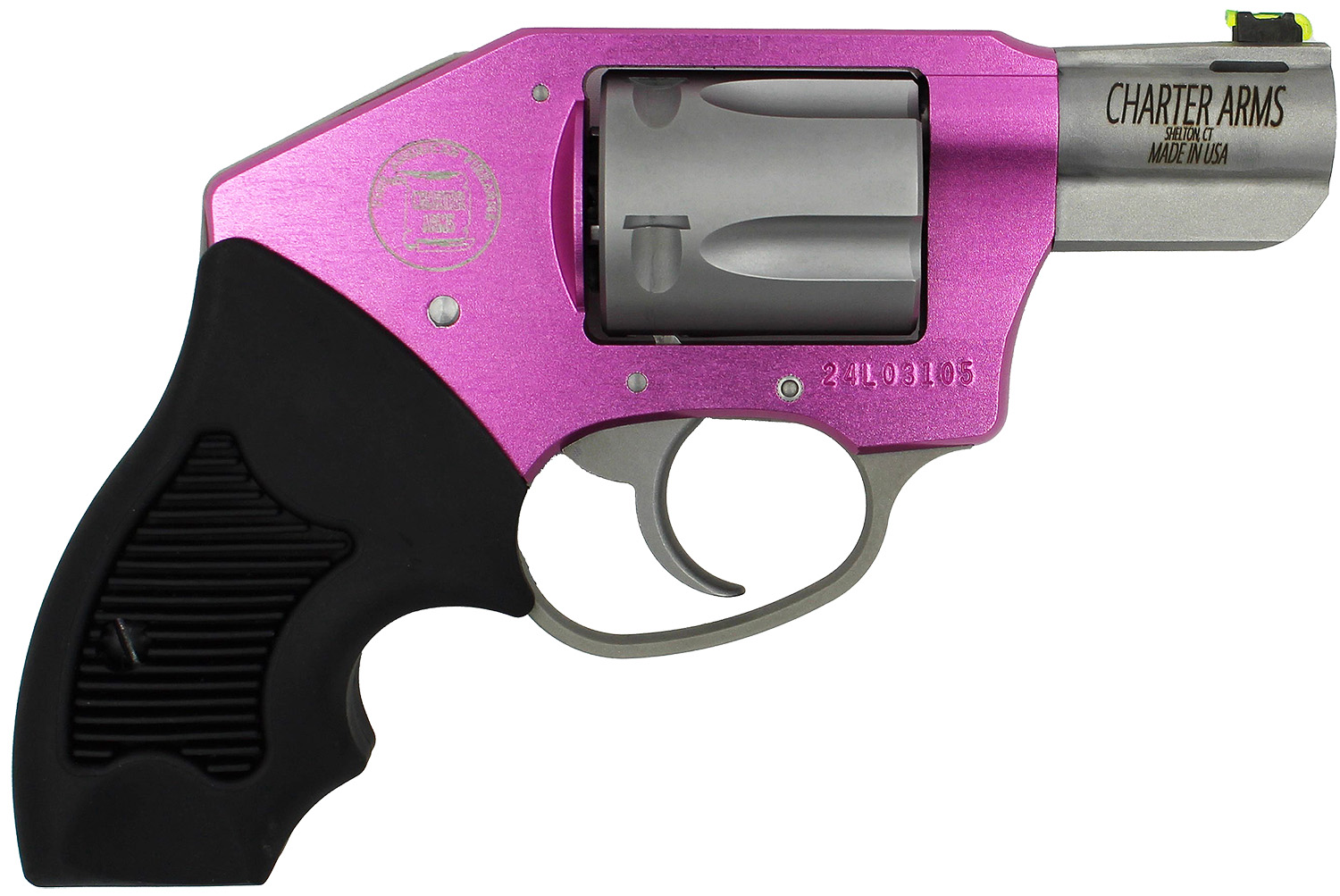 Charter Arms 53831 Undercover Lite Pink Lady Small 38 Special, 5 Shot 2" Stainless Steel Barrel & Cylinder, Pink Aluminum Frame w/Black Finger Grooved Rubber Grip, Concealed Hammer
