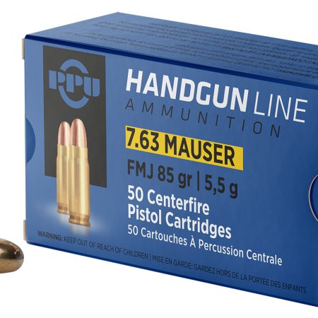 PPU PPH763 Handgun  7.63mmMauser 85gr Full Metal Jacket 50 Per Box/10 Case