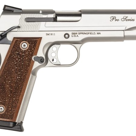Smith & Wesson 178017 1911 Performance Center Pro  Full Size Frame 9mm Luger 10+1, 5" Stainless Steel Barrel, Matte Silver Serrated Stainless Steel Slide & Frame w/Beavertail, Wood Grip