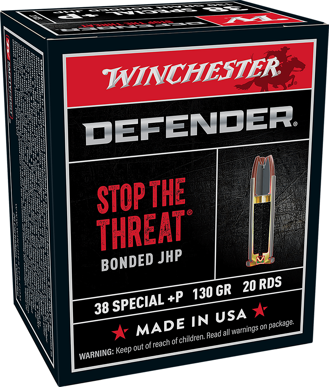 Winchester Ammo S38PDB Defender 38Special+P 130gr Bonded Jacket Hollow Point 20 Per Box/10 Case