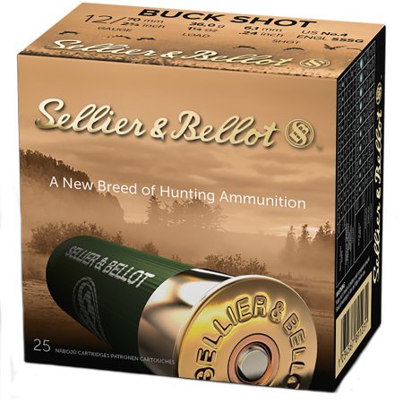 Sellier & Bellot SB12BSB Hunting  12Gauge 2.75" 27Pellets 1 1/4oz 4Buck Shot 25 Box/10 Case