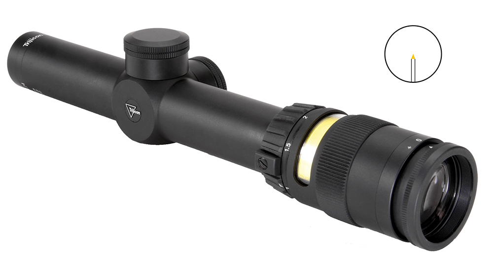 Trijicon 200052 AccuPoint Black Hardcoat Anodized 1-4x 24mm 30mm Tube Illuminated Amber Triangle Post Reticle