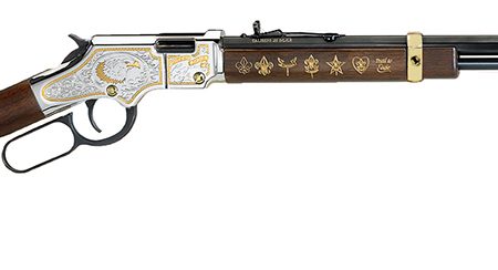 Henry H004ES Golden Boy Eagle Scout Tribute Edition 22 Short Caliber with 16 LR/21 Short Capacity, 20" Octagon Barrel, Nickel-Plated Metal Finish & American Walnut Stock Right Hand
