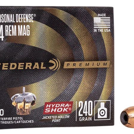 Federal P44HS1 Premium Personal Defense 44RemMag 240gr Hydra-Shok Jacketed Hollow Point 20 Per Box/25 Case