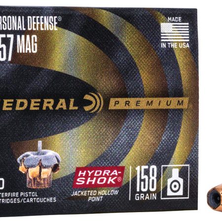 Federal P357HS1 Premium Personal Defense 357Mag 158gr Hydra-Shok Jacketed Hollow Point 20 Per Box/25 Case