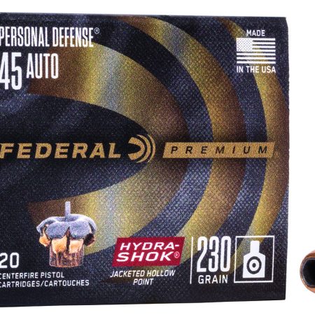 Federal P45HS1 Premium Personal Defense 45ACP 230gr Hydra-Shok Jacketed Hollow Point 20 Per Box/25 Case