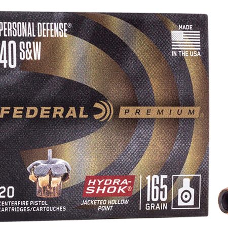 Federal P40HS3 Premium Personal Defense 40S&W 165gr Hydra-Shok Jacketed Hollow Point 20 Per Box/25 Case