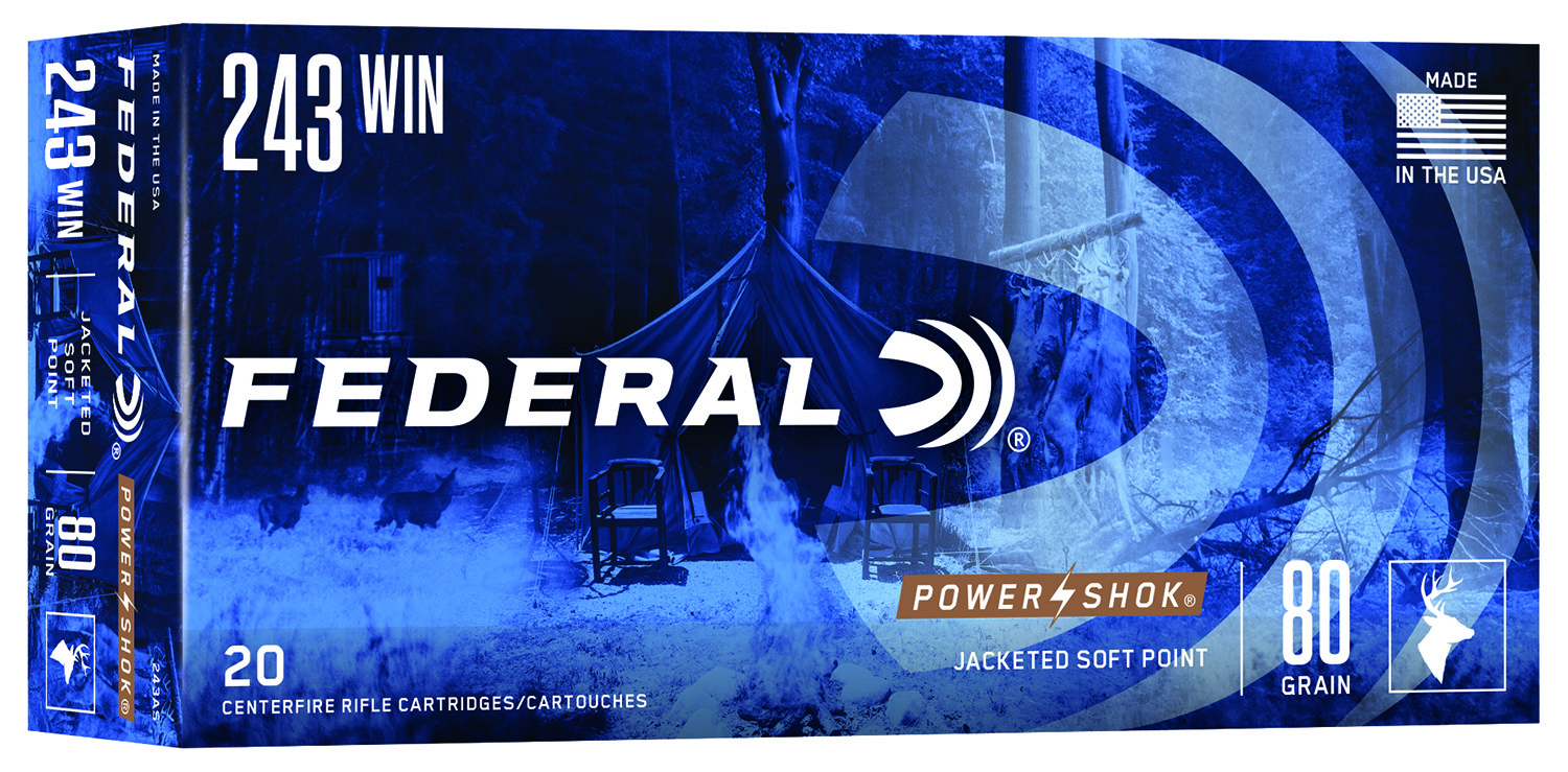 Federal 243AS Power-Shok 243Win 80gr Jacketed Soft Point 20 Per Box/10 Case