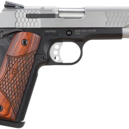 Smith & Wesson 108485 1911 E-Series 45 ACP  4.25" Barrel 8+1, Black Round Butt Scandium Frame, Satin Stainless Steel Slide, Laminate Wood Grip, Manual Grip & Thumb Safety
