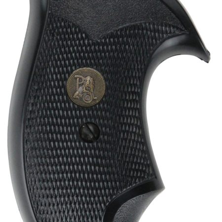 Pachmayr 03252 Compact Grip Checkered Black Rubber with Finger Grooves for S&W J Frame with Round Butt