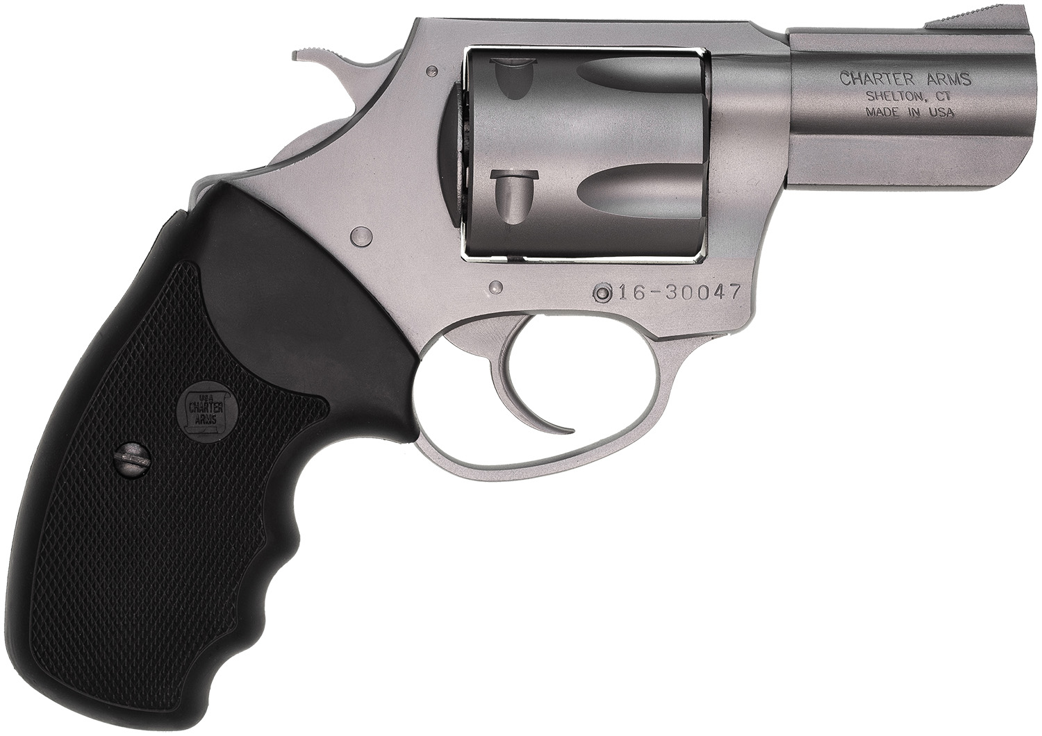 Charter Arms 74020 Pitbull Large 40 S&W 5 Shot 2.30" Matte Stainless Steel Barrel, Cylinder & Frame w/Black Finger Grooved Rubber Grip