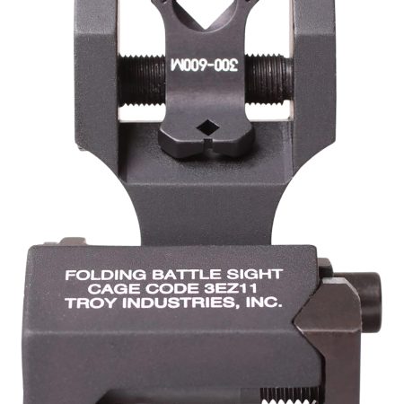 Troy Ind SSIGFBSTTBT00 Tritium Rear Folding BattleSight Round  Black Hardcoat Anodized Folding for AR-15