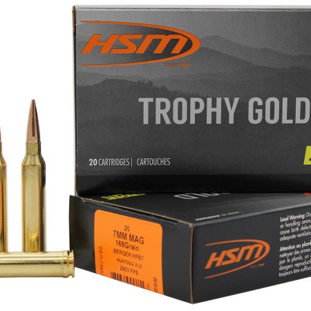 HSM 7MAG168VLD Trophy Gold Extended Range 7mm Rem Mag 168 gr Berger Hunting VLD Match 20 Per Box/ 20 Case