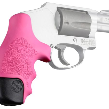 Hogue 60027 OverMolded Tamer  Cobblestone Pink Rubber with Finger Grooves for S&W J Frame Centennial with Round Butt, Bodyguard