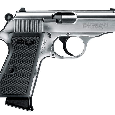 Walther Arms 5030320 PPK/S  22 LR 10+1 3.30" Steel/Threaded Barrel, Nickel Serrated/Steel Slide, Stainless Zinc Alloy Frame w/Beavertail, Black Checkered Polymer Grips
