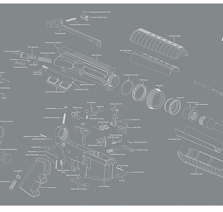 Wheeler 156824 AR-15 Maintenance Mat Delta Gray/White Neoprene Top w/Rubber Back 20"x47" AR-15 Parts Diagram