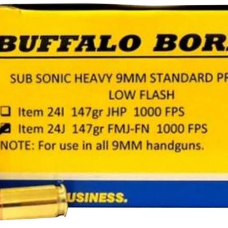 Buffalo Bore Ammunition 24J20 Subsonic Strictly Business 9mmLuger 147gr Full Metal Jacket Flat Nose 20 Per Box/12 Case