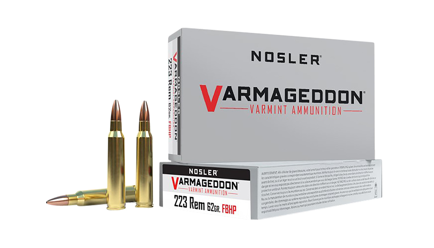 Nosler 40223 Varmageddon 223Rem 62gr Flat Base Hollow Point 20 Per Box/20 Case