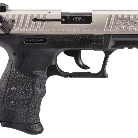 Walther Arms 5120336 P22 *CA Compliant 22 LR 10+1 3.42" Nickel Serrated/Steel Slide, Black Polymer Frame w/Picatinny Rail, Black Interchangeable Backstrap Grips
