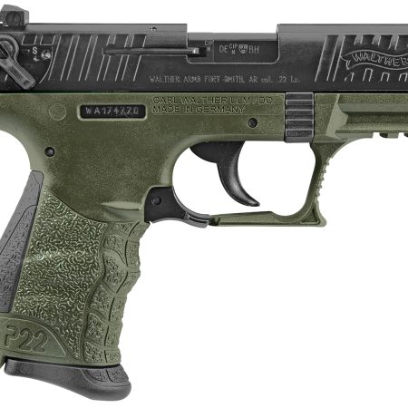 Walther Arms 5120338 P22 Military *CA Compliant 22 LR 10+1 3.42" Matte Black Tenifer Serrated/Steel Slide, OD Green Polymer Frame w/Picatinny Rail, OD Green Interchangeable Backstrap Grips