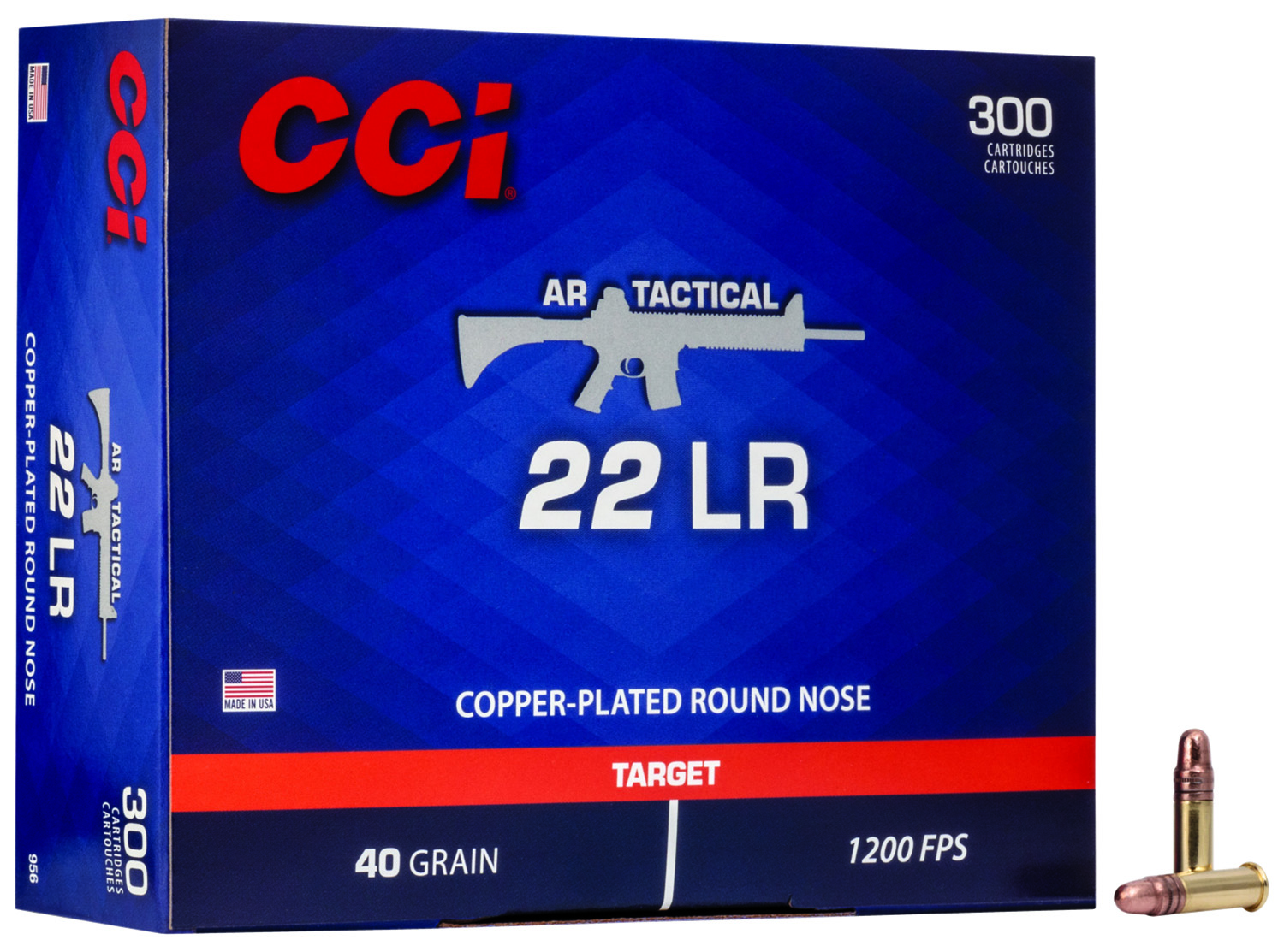 CCI 956 AR Tactical 22LR 40gr Copper Plated Round Nose 300 Per Box/10 Case