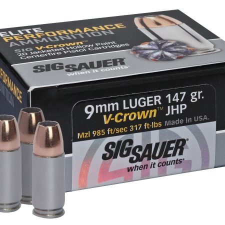 Sig Sauer E9MMA320 Elite Performance  9mmLuger 147gr V-Crown Jacketed Hollow Point 20 Per Box/10 Case