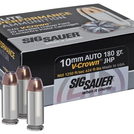 Sig Sauer E10MM120 Elite Performance  10mmAuto 180gr V-Crown Jacketed Hollow Point 20 Per Box/10 Case
