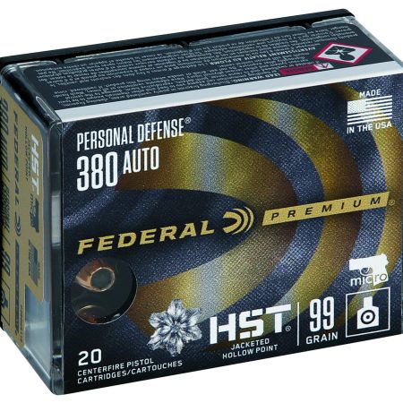 Federal P380HST1S Premium Personal Defense Micro 380ACP 99gr HST Jacketed Hollow Point 20 Per Box/10 Case