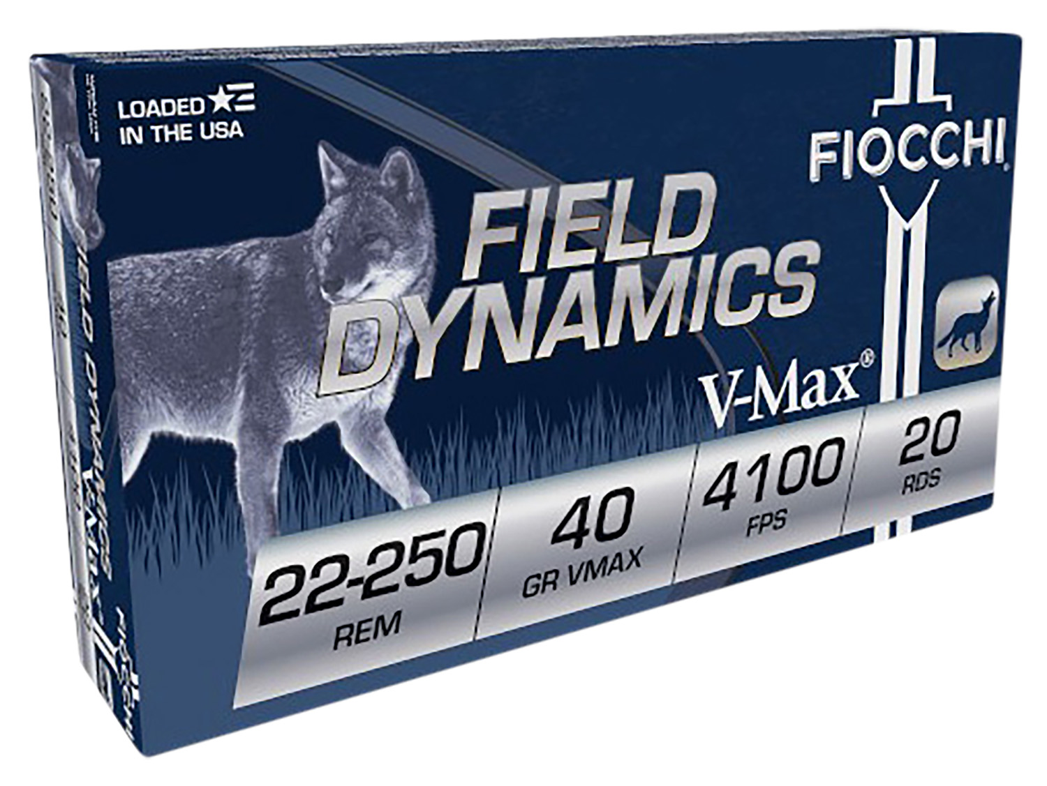 Fiocchi 22250HVB Field Dynamics 22-250Rem 40gr Hornady V Max 20 Per Box/10 Case