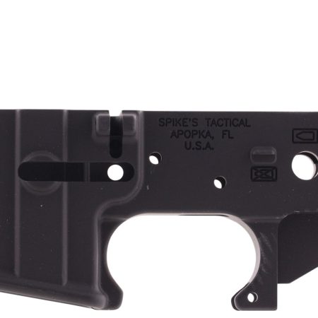Spikes STLS019 Spider Stripped Lower Receiver with Billet Markings Multi-Caliber 7075-T6 Aluminum Black Anodized for AR-15